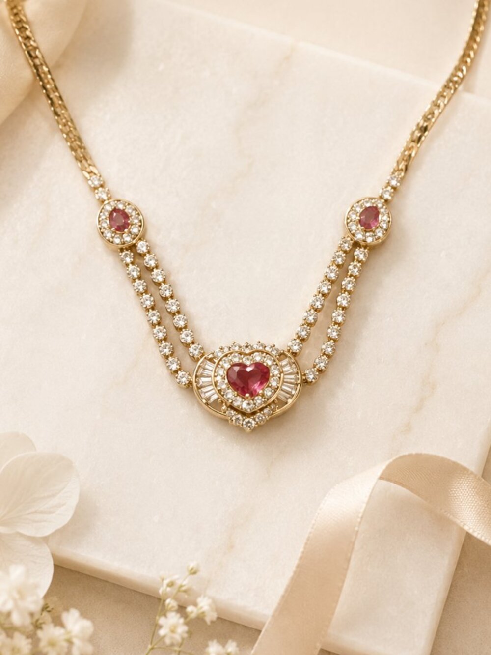 Vintage 18k Gold Ruby Necklace